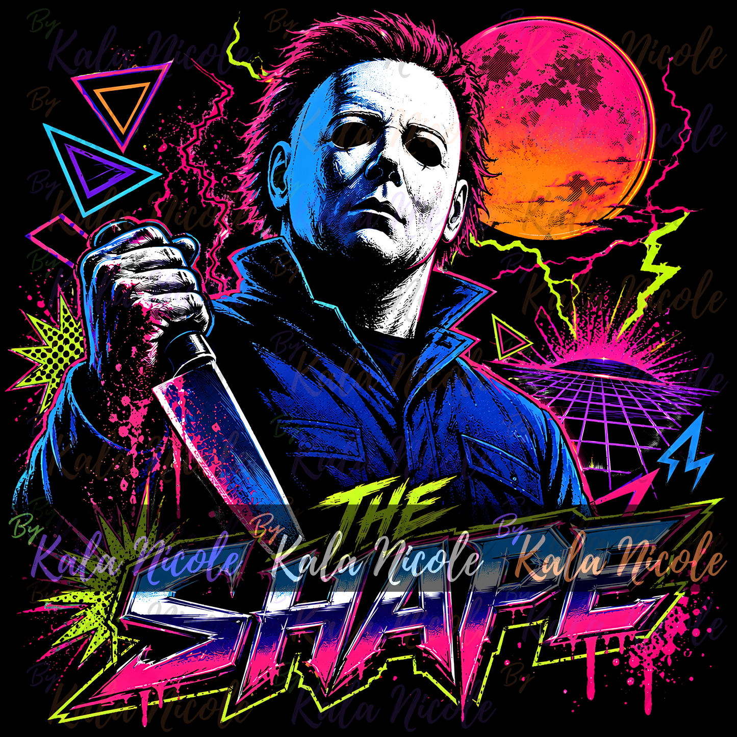 80s Neon Horror PNG | White Mask Slasher PNG