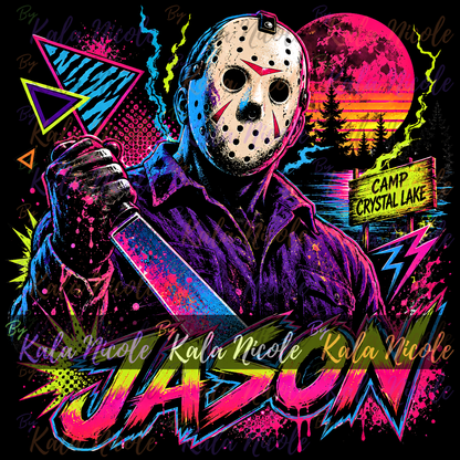 80s Neon Horror PNG | Hockey Mask Slasher PNG