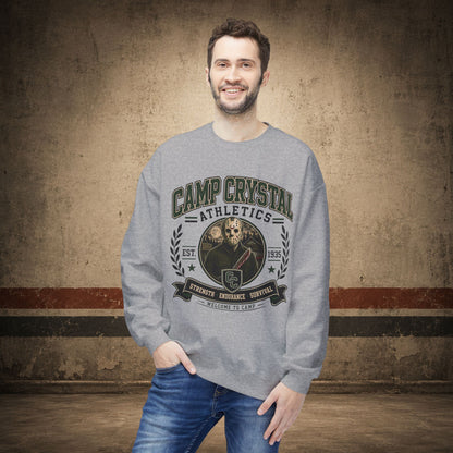 Camp Crystal College Crewneck Sweatshirt – Retro Horror School Logo