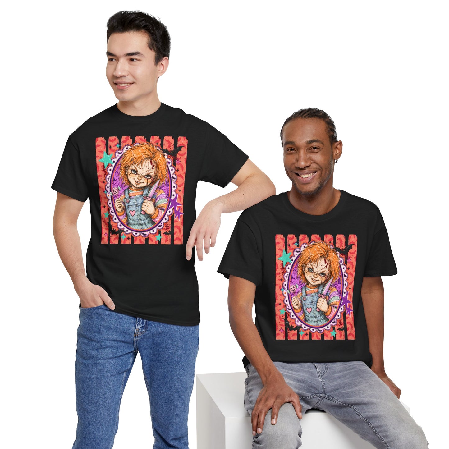 Chucky Portrait Tee — Colorful Spooky Horror Shirt