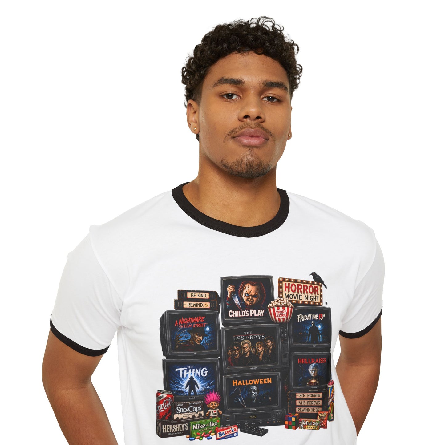 Retro Horror Movie Collage Ringer Tee