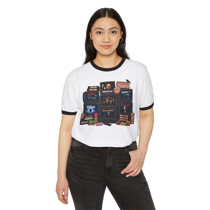 Retro Horror Movie Collage Ringer Tee