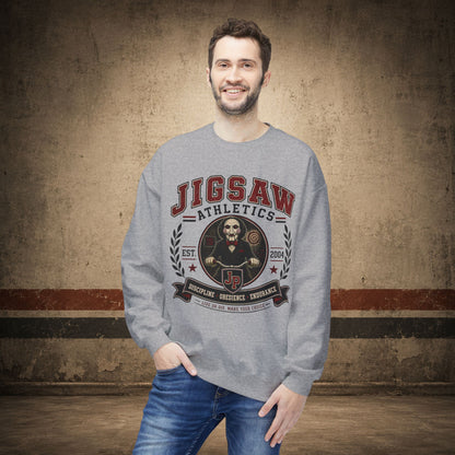 Jigsaw Athletics Crewneck Sweatshirt – Retro Horror School Logo