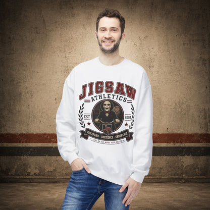 Jigsaw Athletics Crewneck Sweatshirt – Retro Horror School Logo
