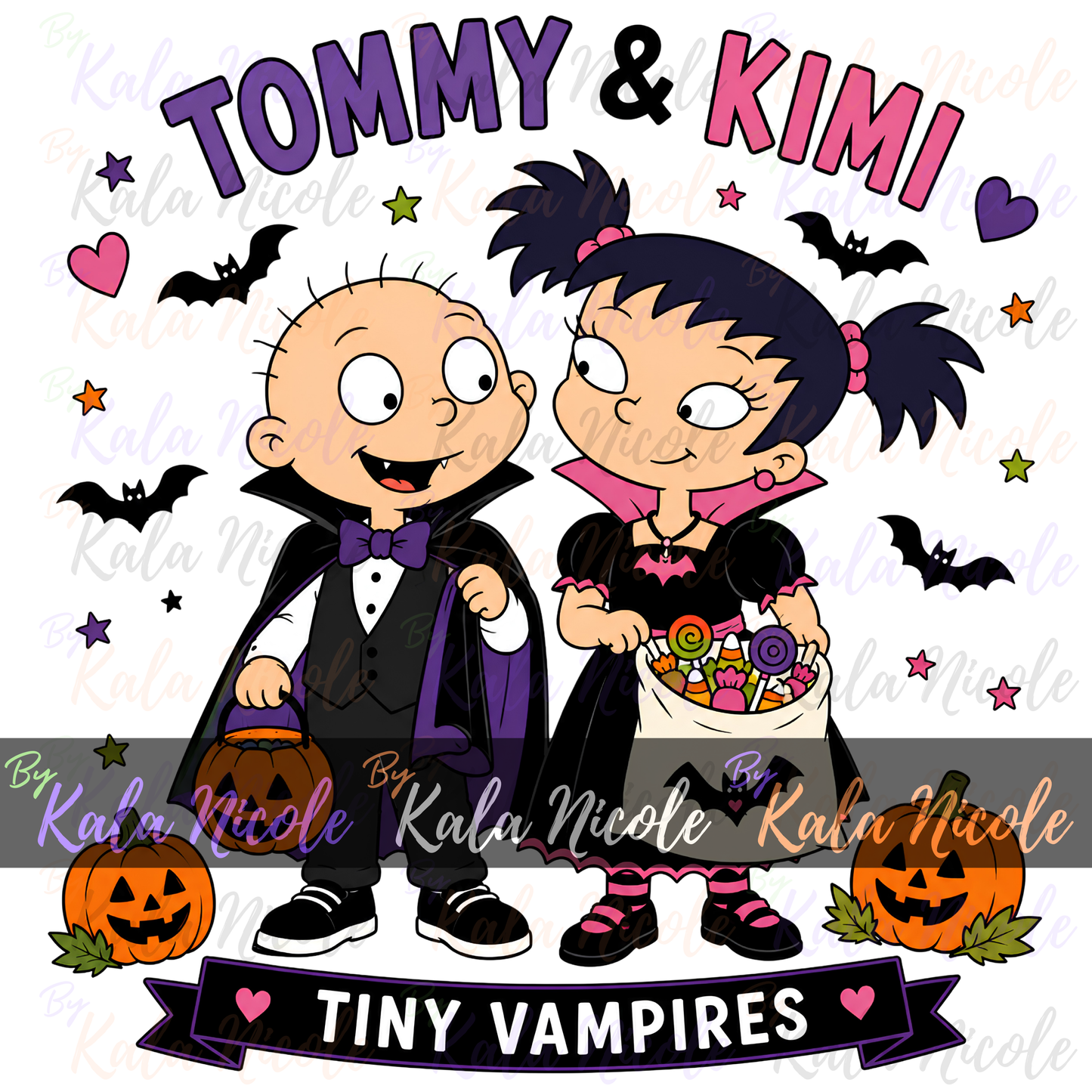 90s Cartoon Halloween Vampire Couple PNG