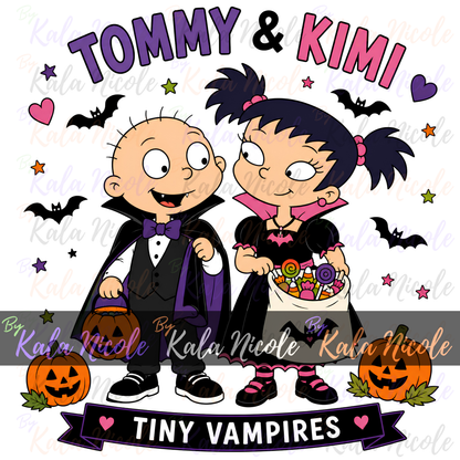 90s Cartoon Halloween Vampire Couple PNG