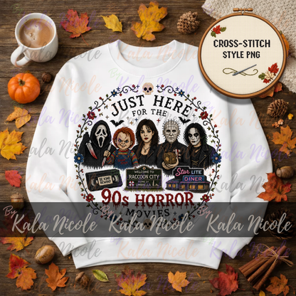 Just Here for the Movies Cross-Stitch PNG | 90s Horror