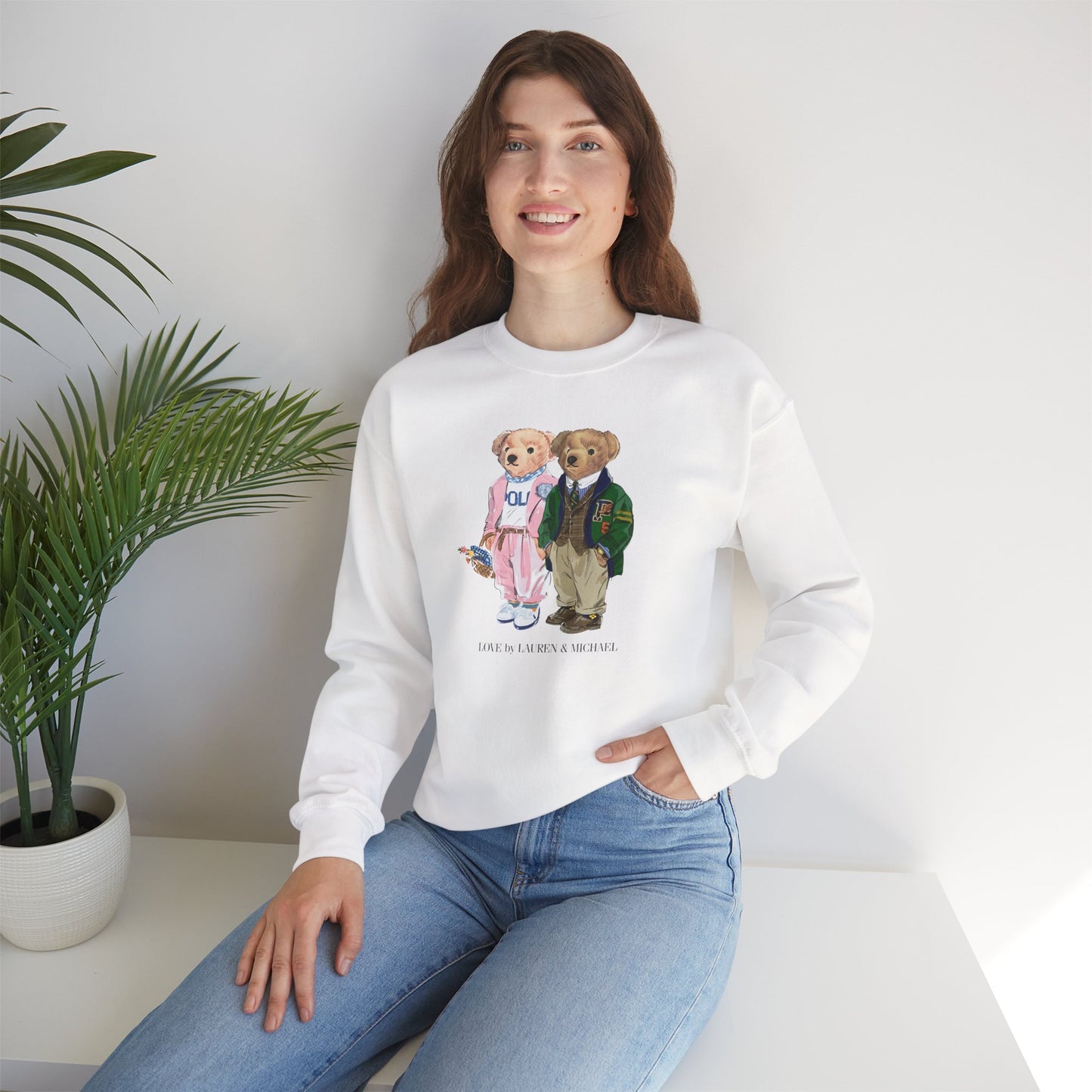 Personalized Couples Crewneck Sweatshirt — Custom Bear Illustration | Gift for Him & Her