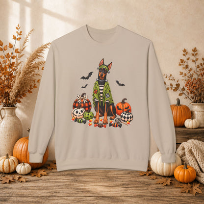 Doberman Halloween Sweatshirt — Spooky Dog Pumpkin Crewneck