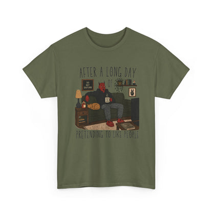 Introvert Humor T-Shirt — "After a Long Day of Pretending to Like People" Graphic Tee