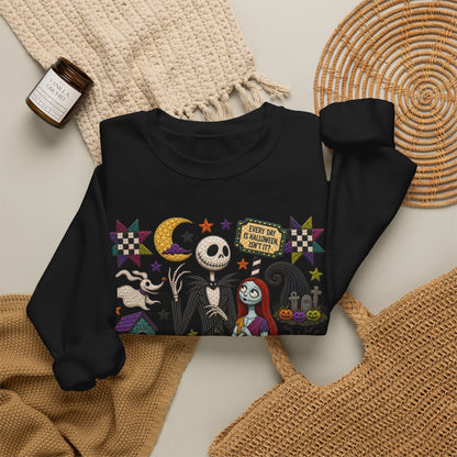 Halloween Crewneck Sweatshirt — 'I Am the Pumpkin King' Jack Skellington Quilt Style Design