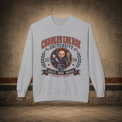 Charles Lee Ray University Crewneck Sweatshirt – Retro Horror School Logo