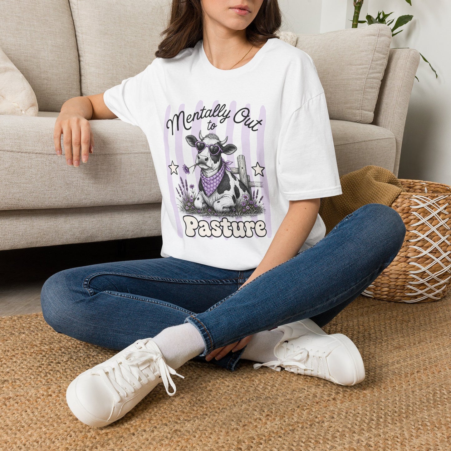 'Mentally Out to Pasture' Cow Graphic Tee