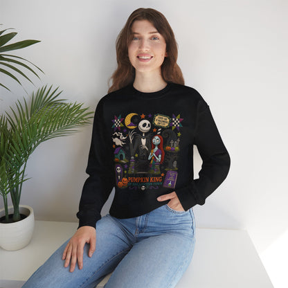 Halloween Crewneck Sweatshirt — 'I Am the Pumpkin King' Jack Skellington Quilt Style Design
