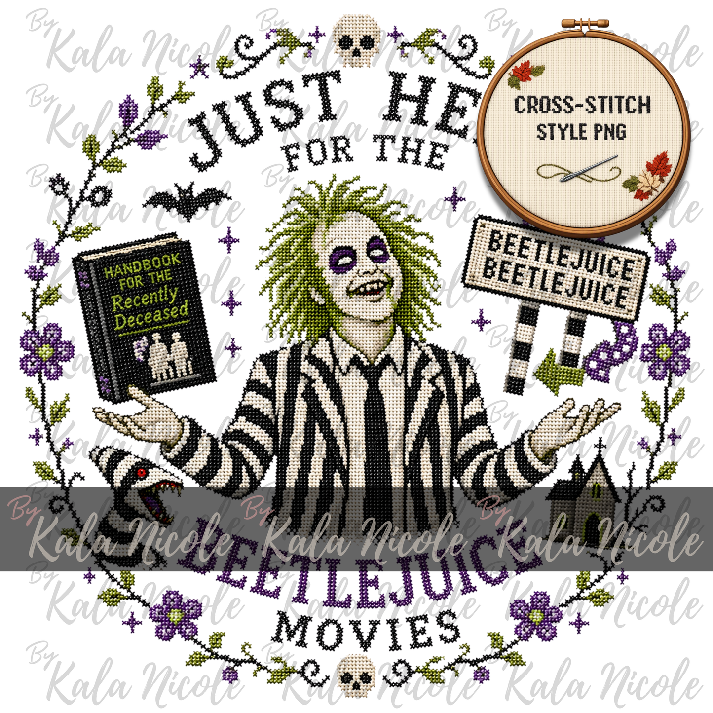 Just Here for the Movies Cross-Stitch PNG | Beetlejuice