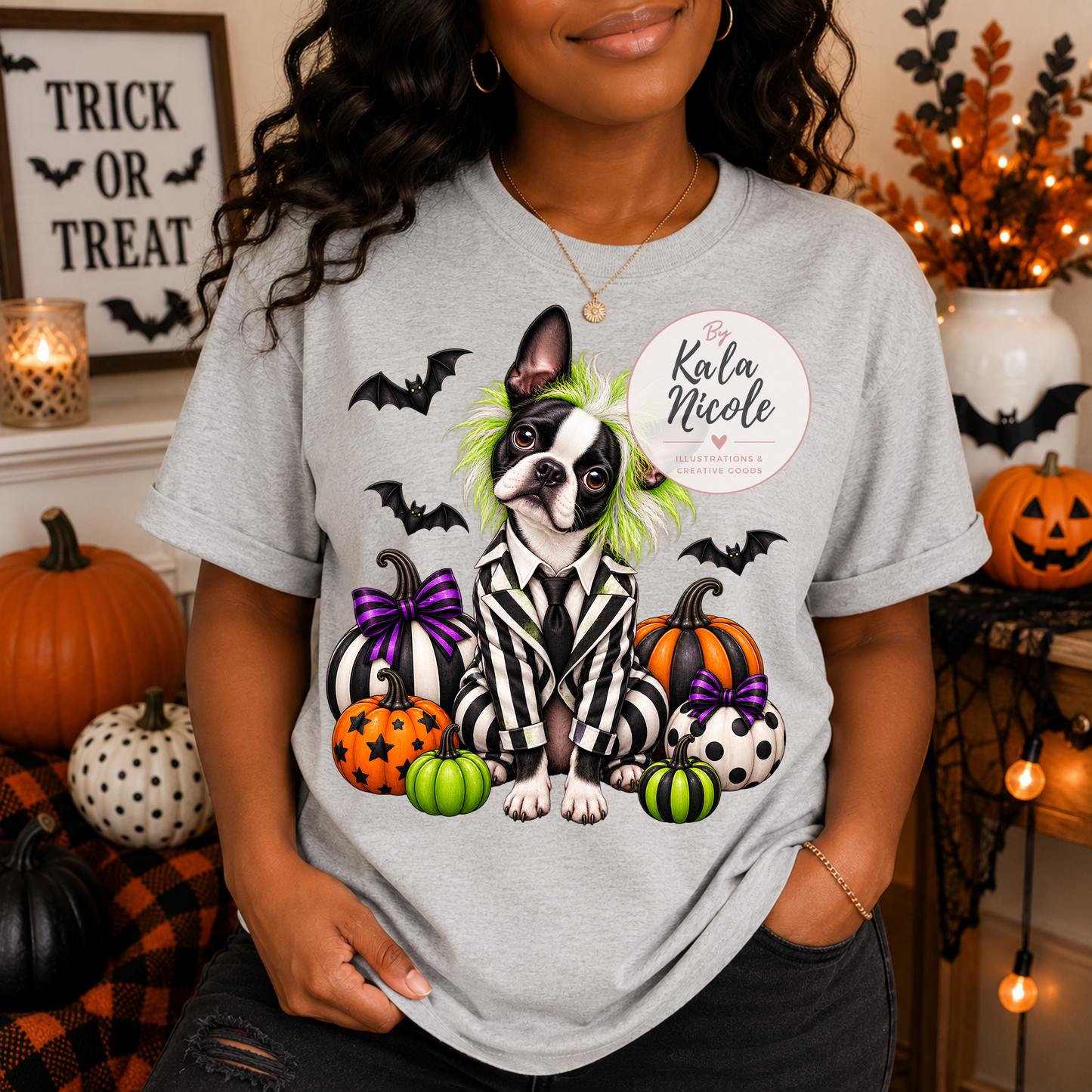 Boston Terrier Beetlejuice Halloween PNG