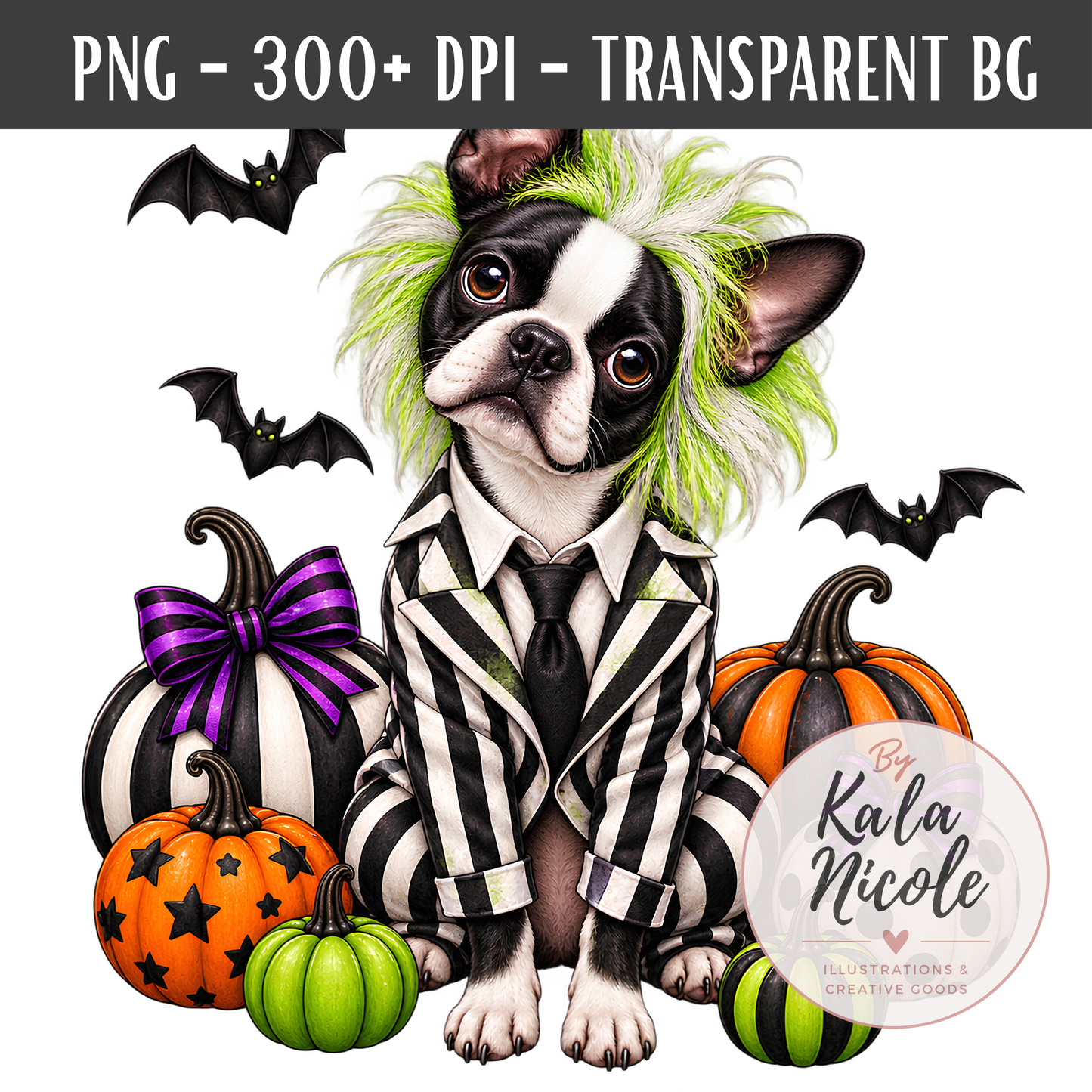 Boston Terrier Beetlejuice Halloween PNG