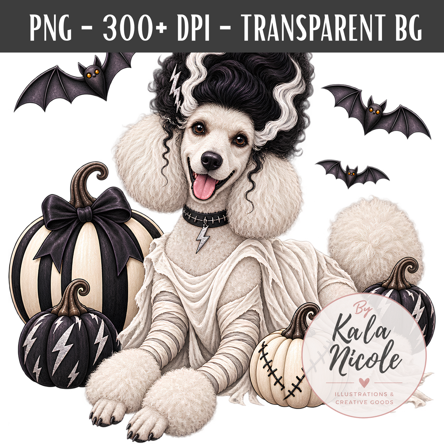White Poodle Bride of Frankenstein Halloween PNG