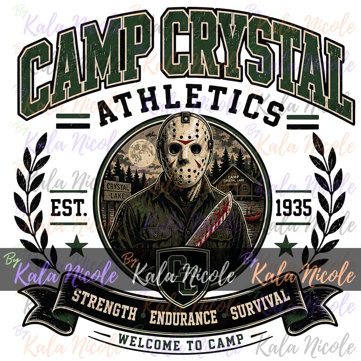 Camp Crystal Athletics PNG | Vintage College Horror PNG