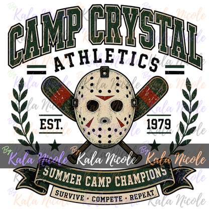 Camp Crystal Athletics Summer Camp PNG | Vintage College Horror PNG