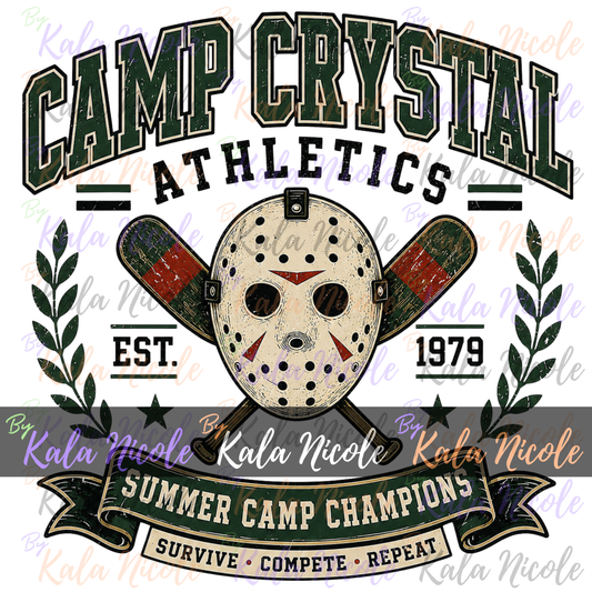 Camp Crystal Athletics Summer Camp PNG | Vintage College Horror PNG