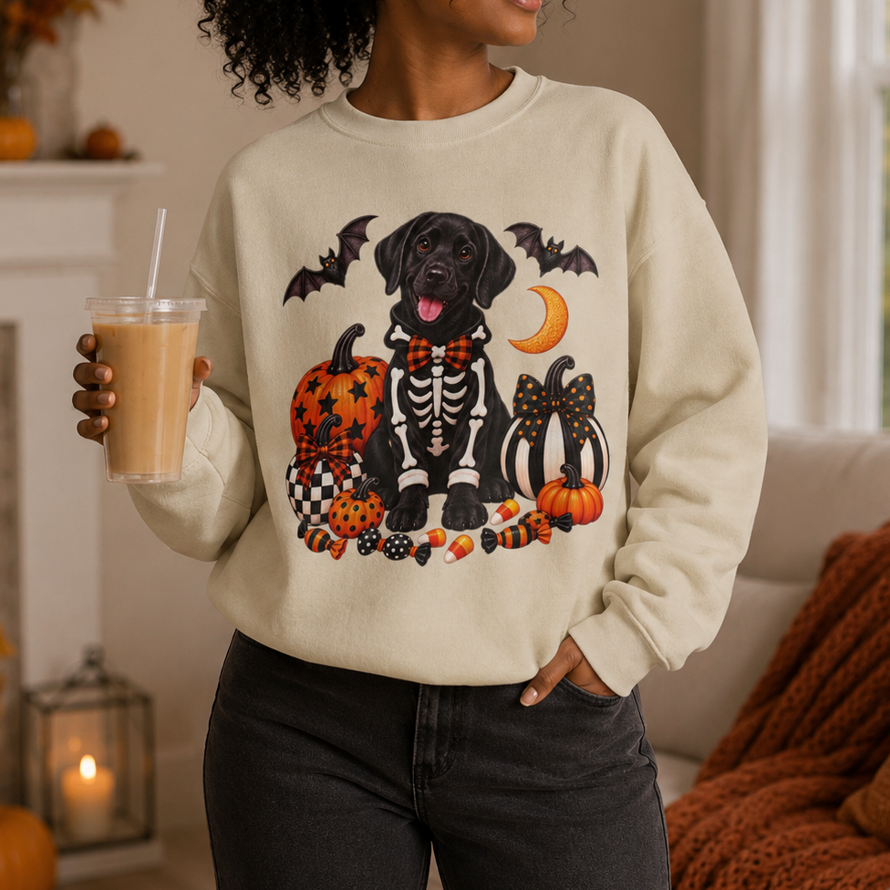 Black Lab Skeleton Halloween Sweatshirt