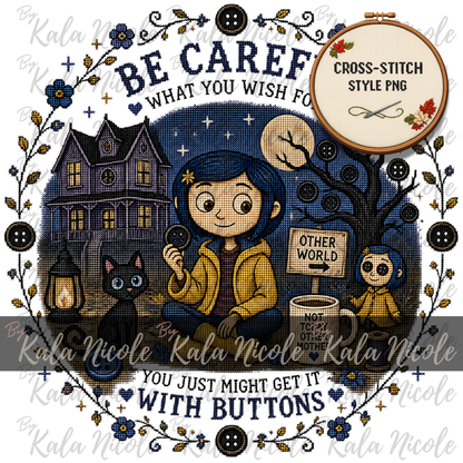 Coraline Cross-Stitch PNG | Be Careful