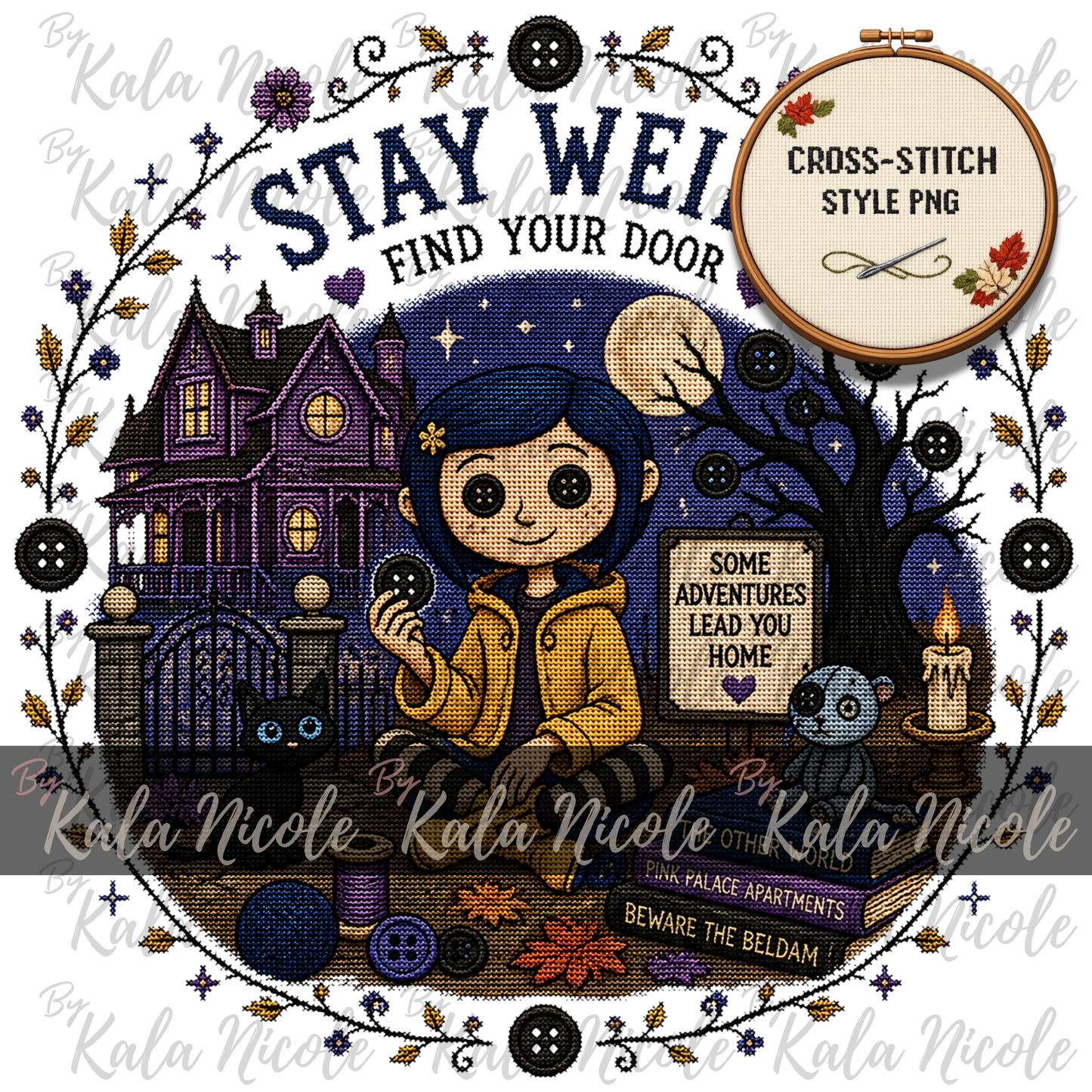 Coraline Cross-Stitch PNG | Stay Weird