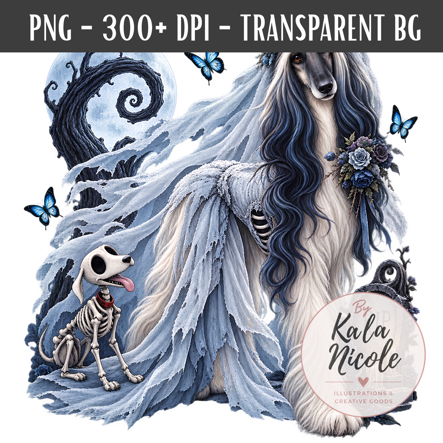 Afghan Hound Corpse Bride Halloween PNG Version 2