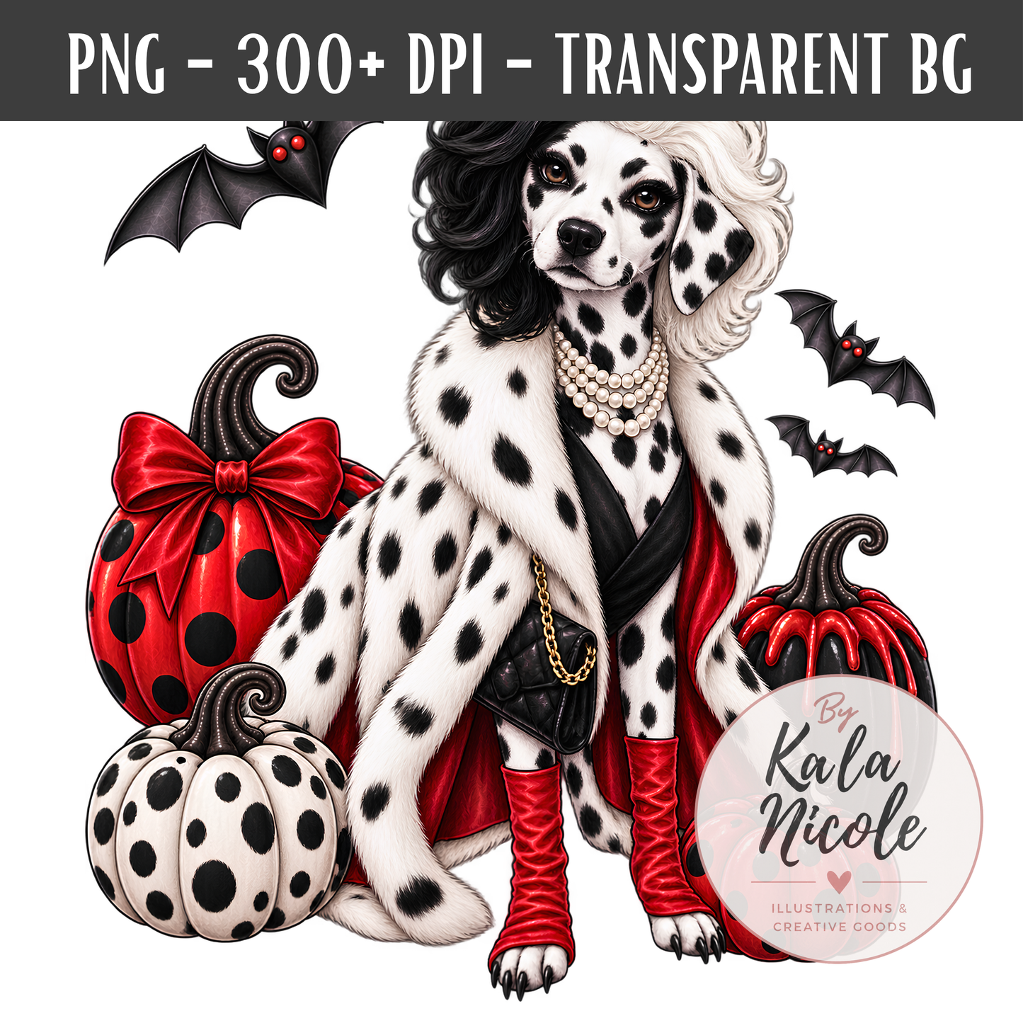 Dalmatian Cruella De Vil Halloween PNG