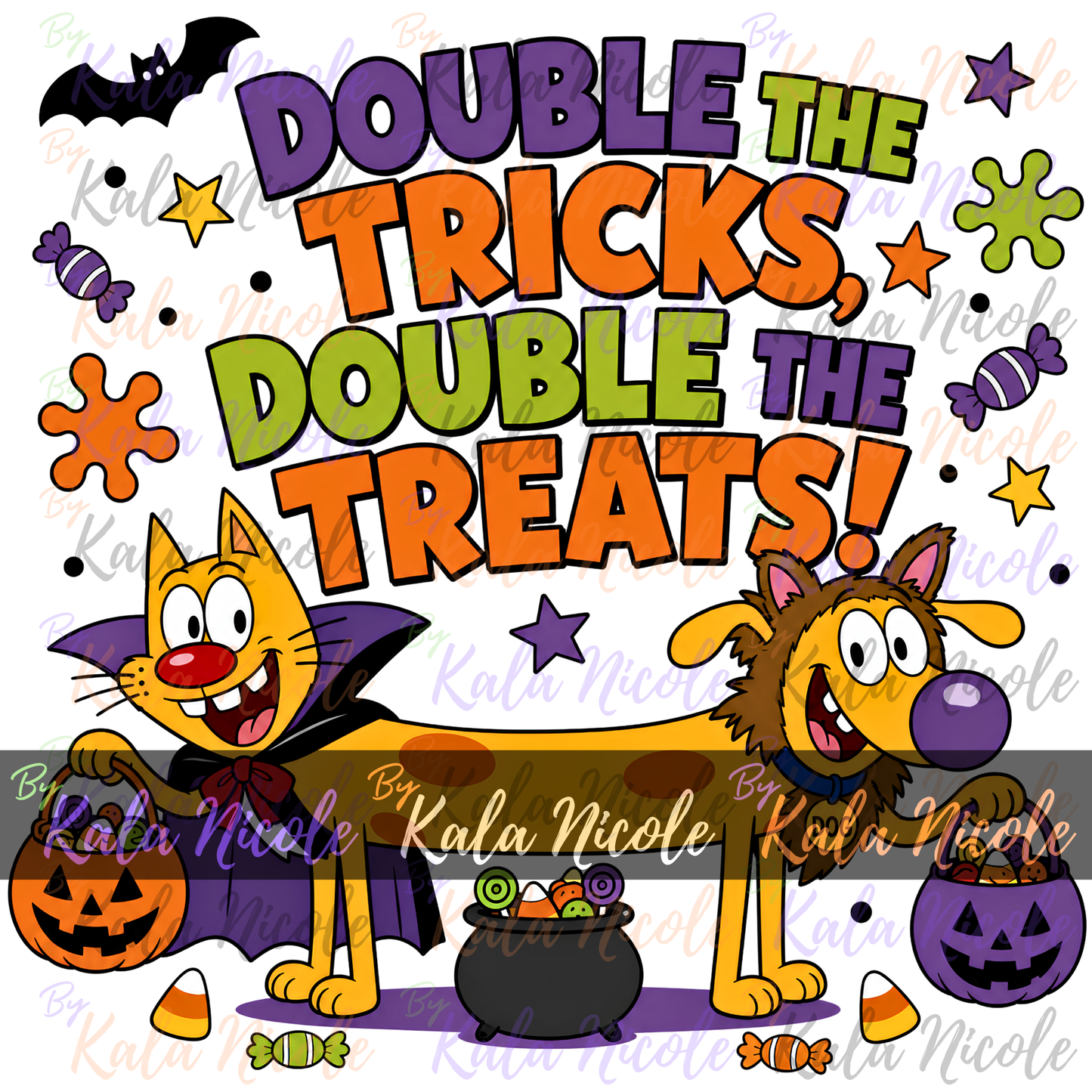 90s Cartoon Double the Treats Halloween PNG