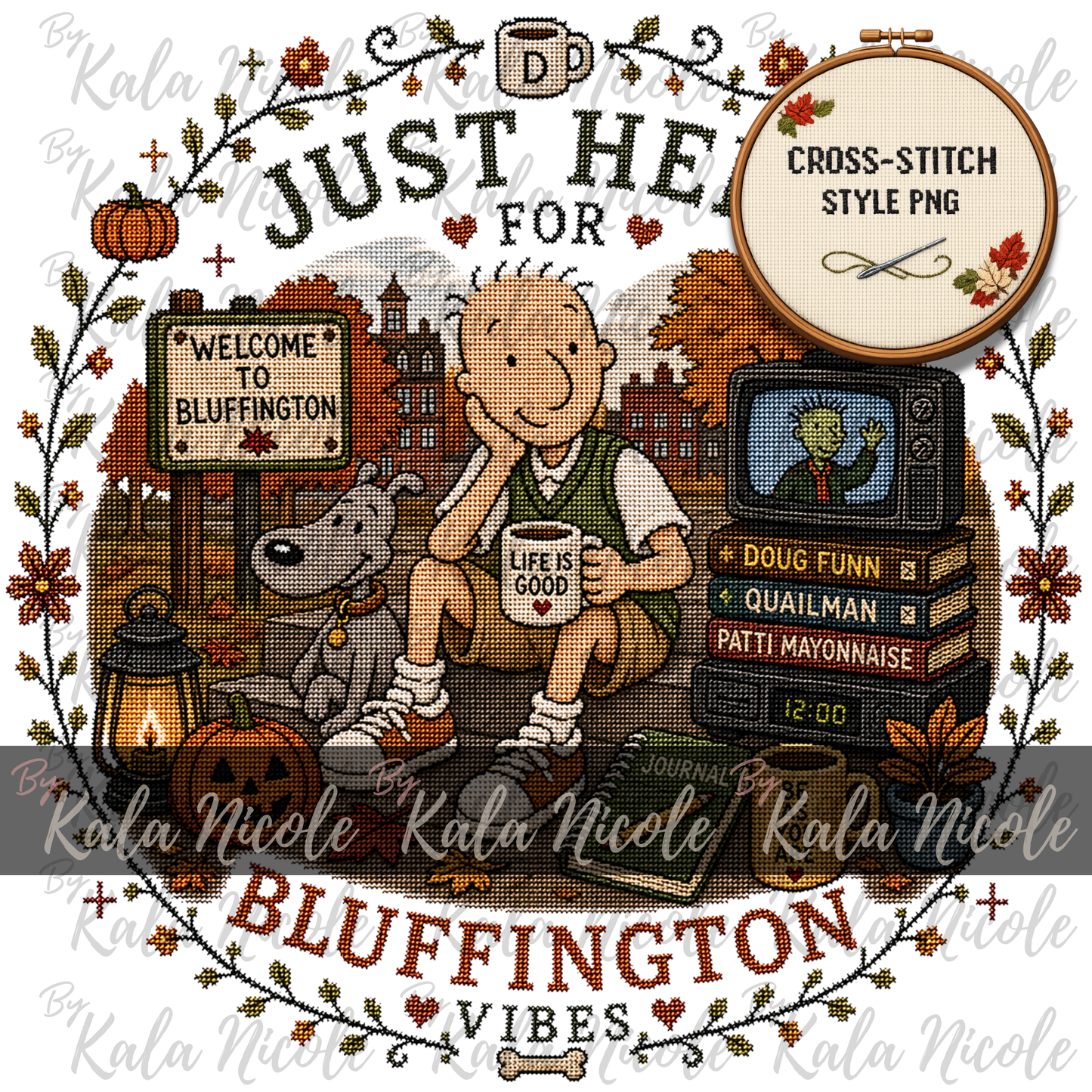 Doug Fall Cross-Stitch PNG | Bluffington Vibes