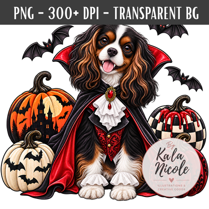 Cavalier King Charles Spaniel Dracula Halloween PNG