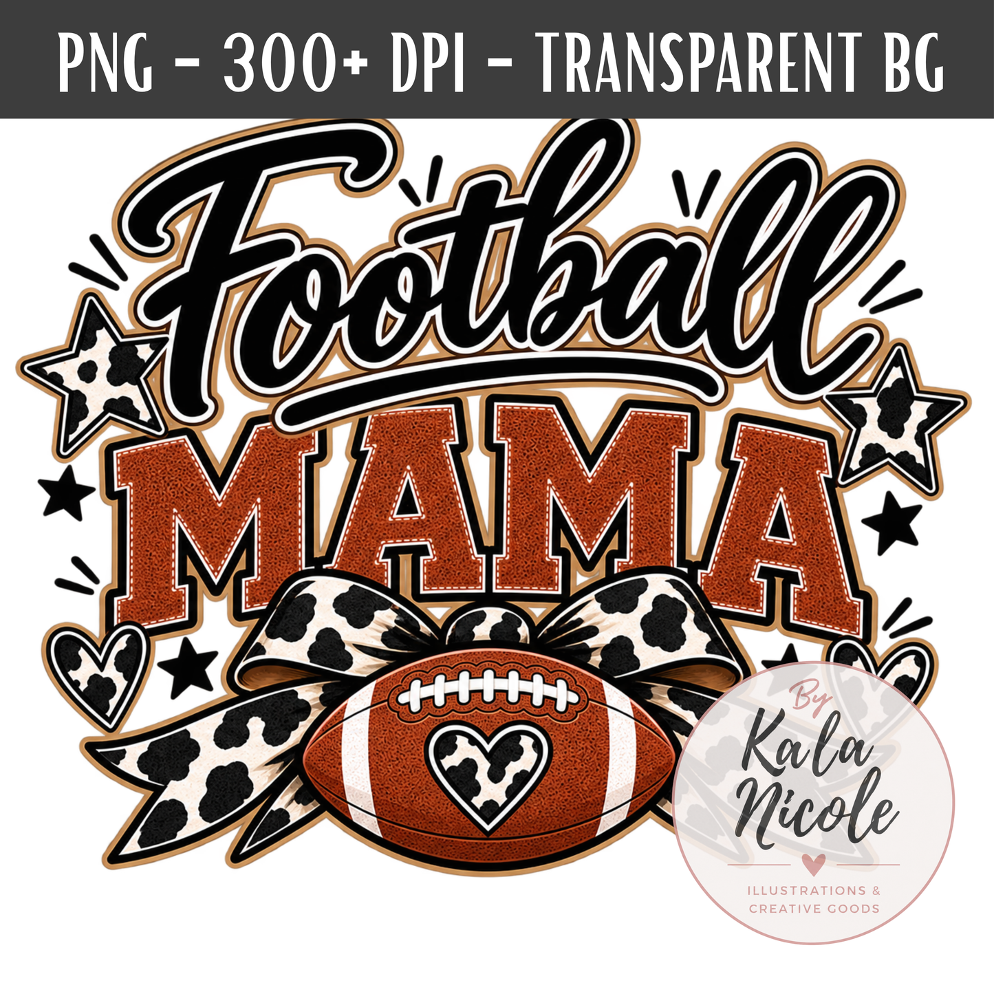 Football Mama Cow Print PNG