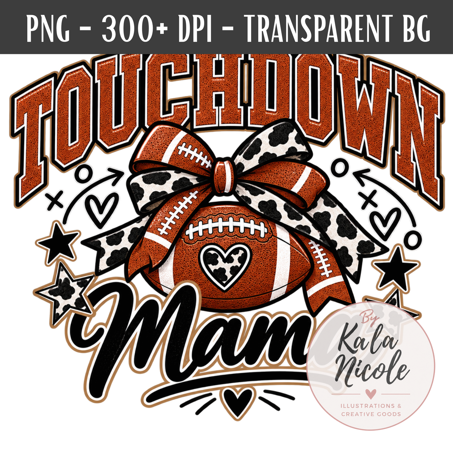 Football Mama Cow Print Touchdown PNG