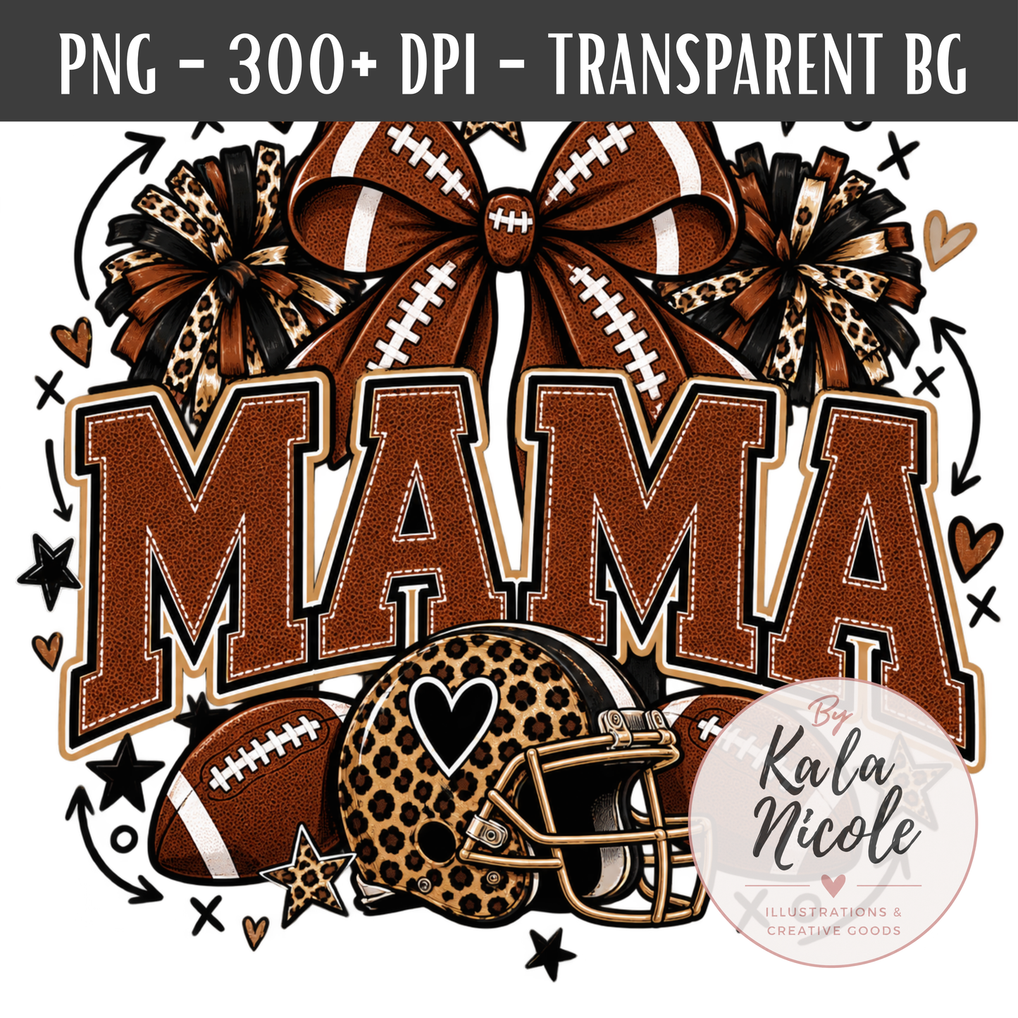 Football Mama Leopard Print PNG