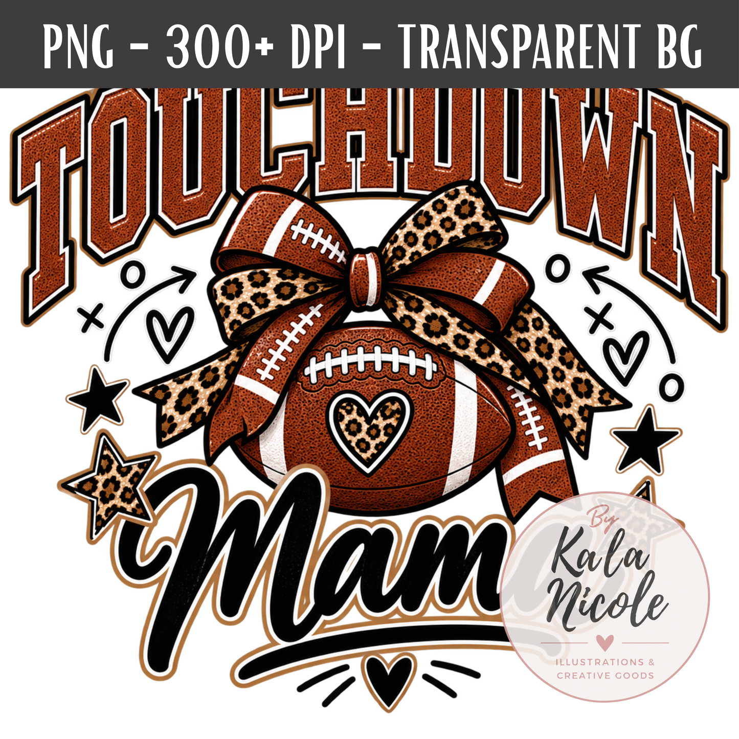 Football Mama Leopard Print Touchdown PNG