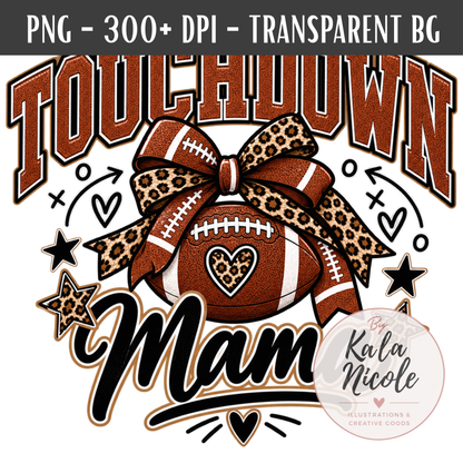 Football Mama Leopard Print Touchdown PNG