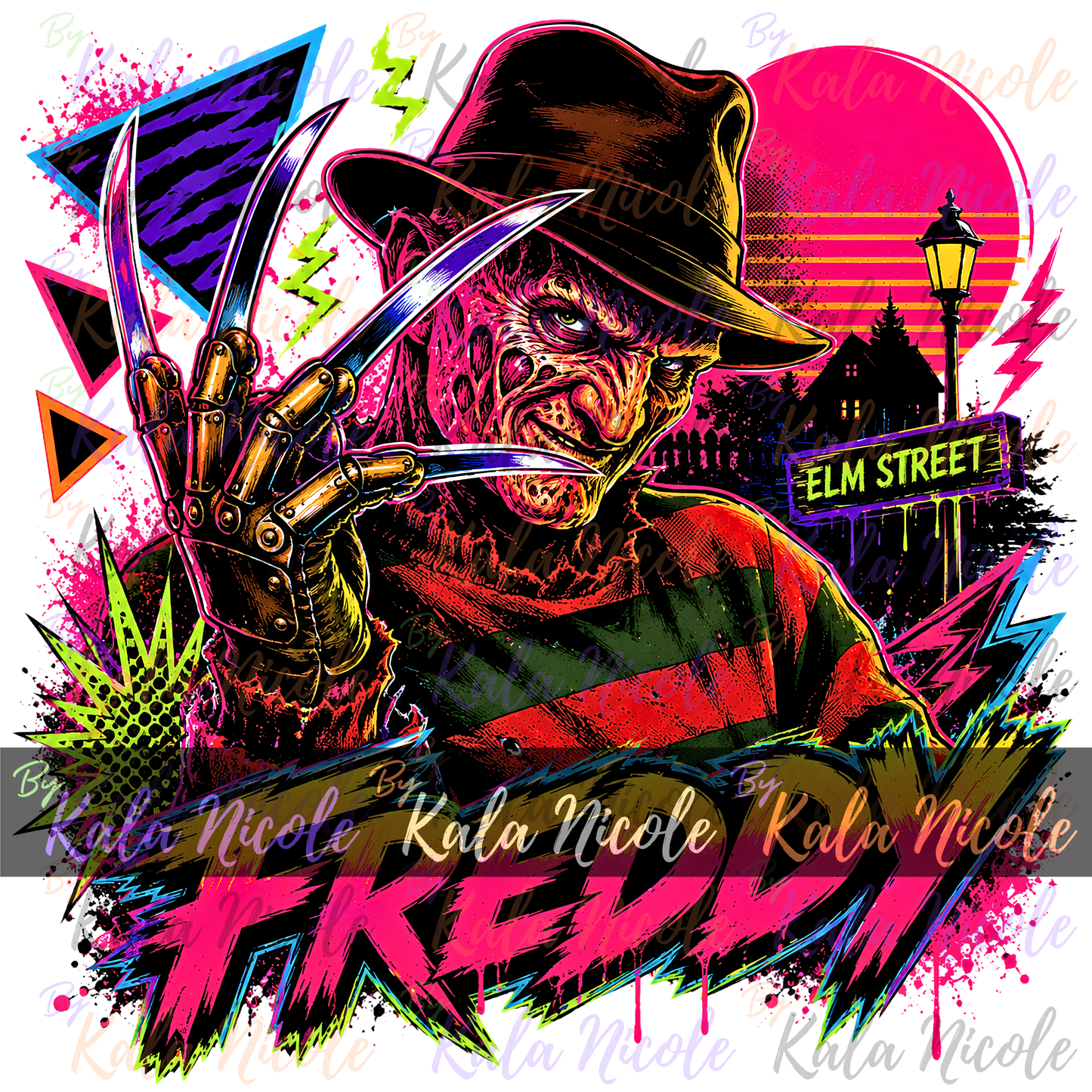 80s Neon Horror PNG | Knife Glove Slasher PNG