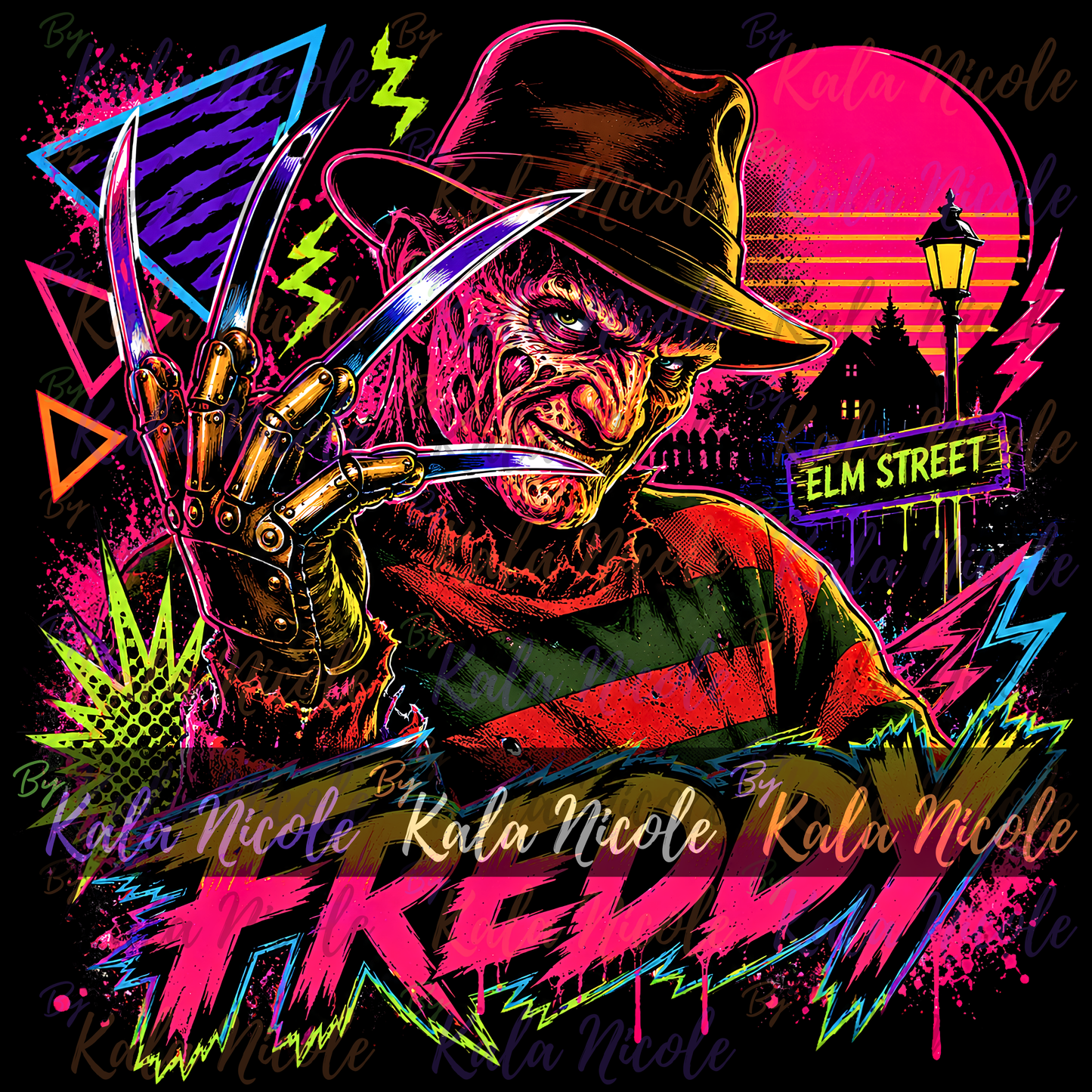80s Neon Horror PNG | Knife Glove Slasher PNG