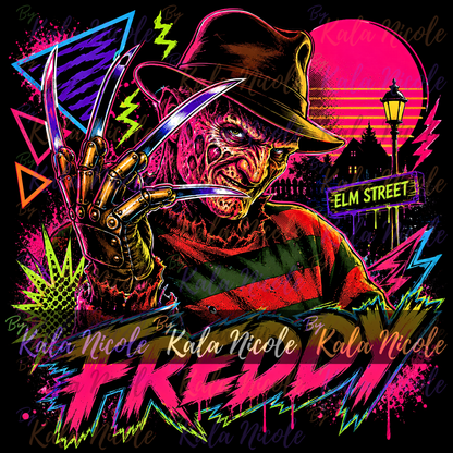 80s Neon Horror PNG | Knife Glove Slasher PNG