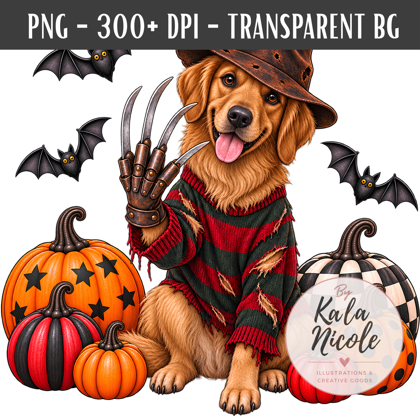Golden Retriever Freddy Krueger Halloween PNG