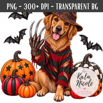 Golden Retriever Freddy Krueger Halloween PNG