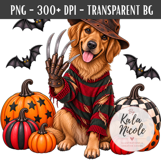 Golden Retriever Freddy Krueger Halloween PNG
