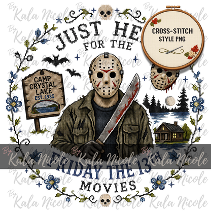 Just Here for the Movies Cross-Stitch PNG | Friday the 13th