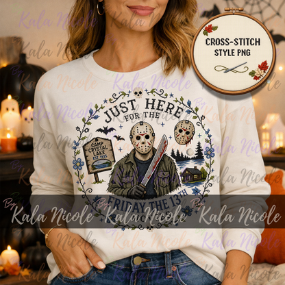 Just Here for the Movies Cross-Stitch PNG | Friday the 13th