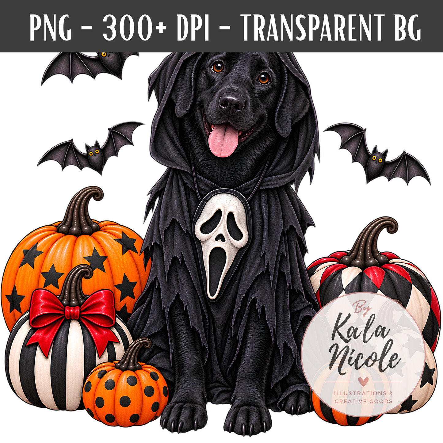 Black Lab Ghostface Scream Halloween PNG