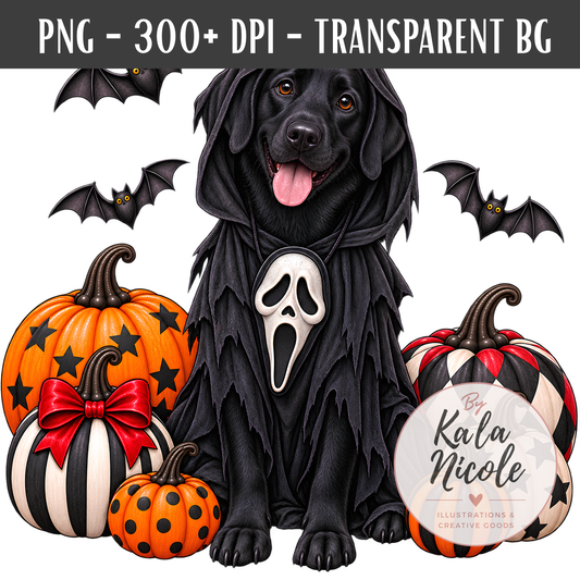 Black Lab Ghostface Scream Halloween PNG