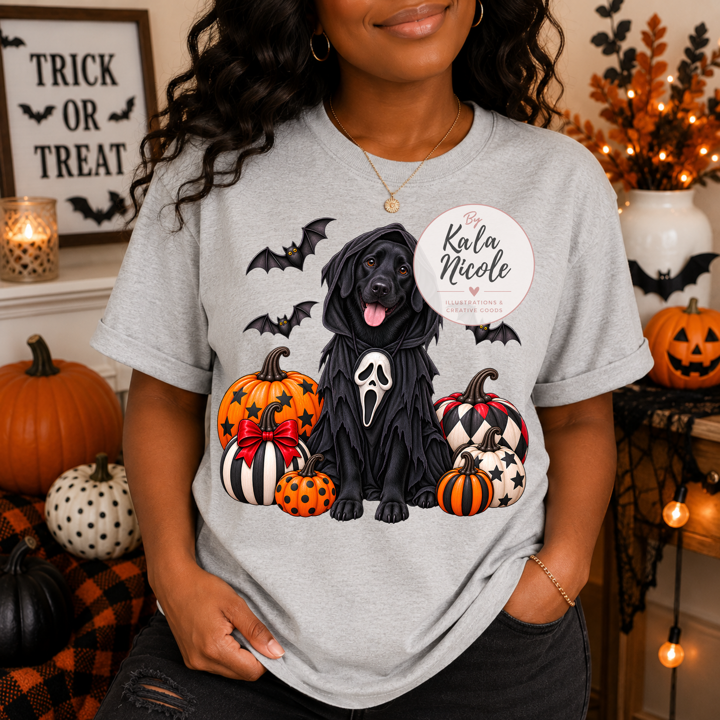 Black Lab Ghostface Scream Halloween PNG