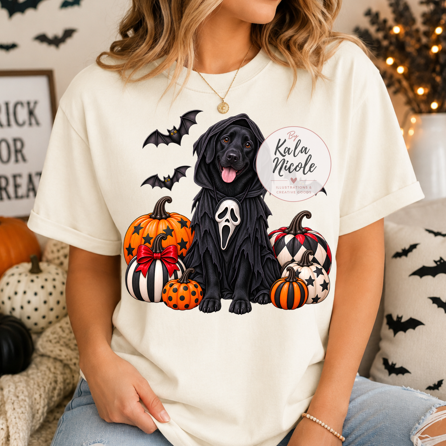 Black Lab Ghostface Scream Halloween PNG